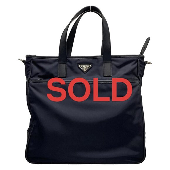 Prada Handbags - PRADA - Navy Nylon Leather Business Bag 590-061625